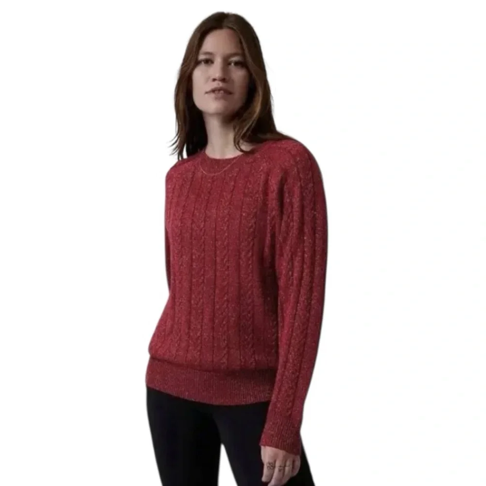 Athleta Crossroads Crew Sweater size M 984562 Decadent Red Metallic